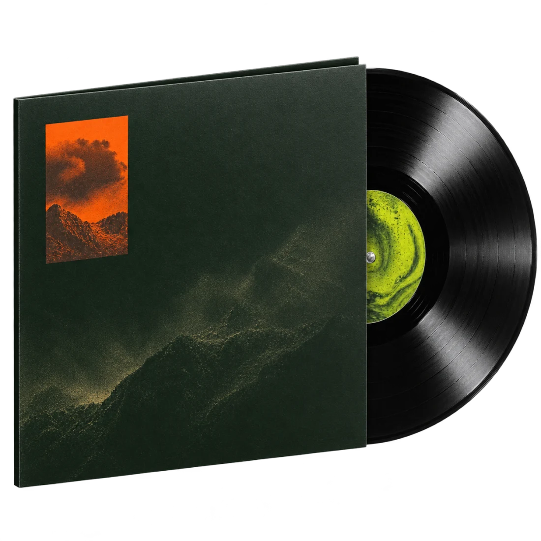 Konzeptmotiv einer dunkelgrünen Vinyl-Edition mit schwarzer Schallplatte